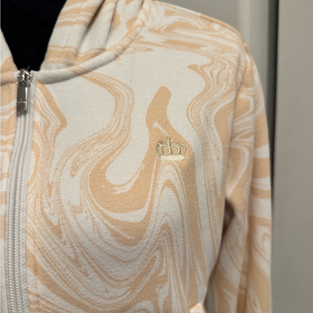 Juicy Couture Women's Tan Beachwood Swirls Zip Up Hoodie Sherpa Sweatshirt M - Picture 7 of 10